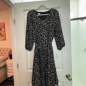 Talbots Black and White Floral Long Sleeve Dress - NWT